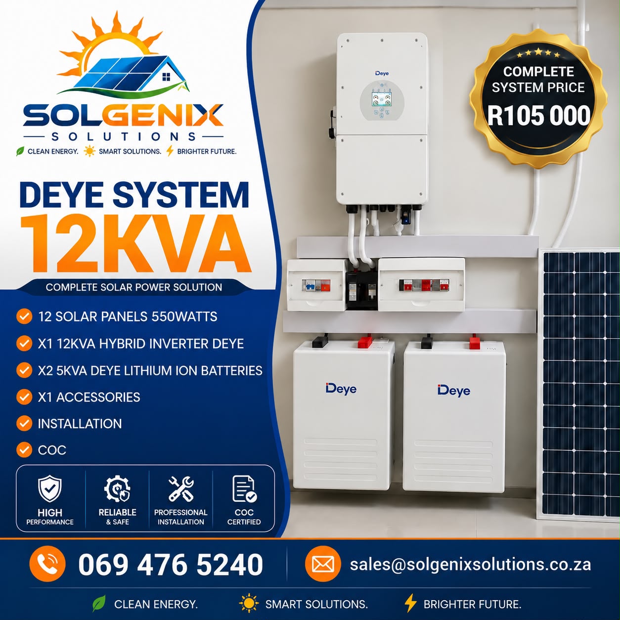 Deye 12kVA System — Solgenix package prices and included equipment